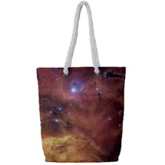 Cosmic Astronomy Sky With Stars Orange Brown And Yellow Full Print Rope Handle Tote (small)