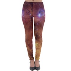 Cosmic Astronomy Sky With Stars Orange Brown And Yellow Lightweight Velour Leggings