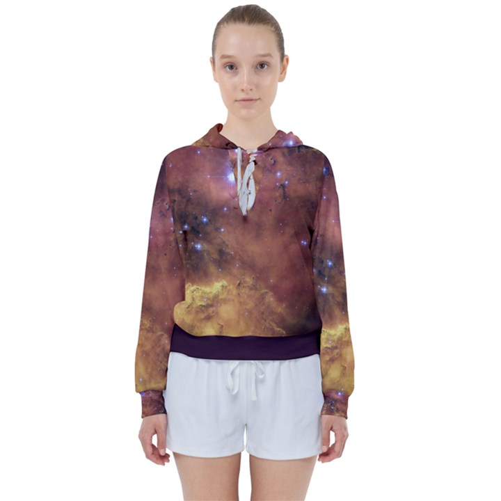 Cosmic Astronomy sky with stars orange brown and yellow Women s Tie Up Sweat