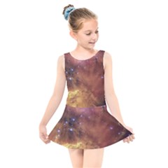 Cosmic Astronomy Sky With Stars Orange Brown And Yellow Kids  Skater Dress Swimsuit