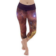 Cosmic Astronomy Sky With Stars Orange Brown And Yellow Lightweight Velour Capri Yoga Leggings by genx