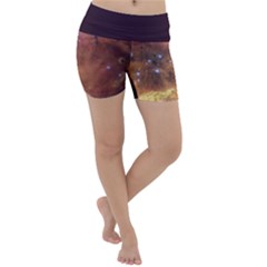 Cosmic Astronomy Sky With Stars Orange Brown And Yellow Lightweight Velour Yoga Shorts by genx