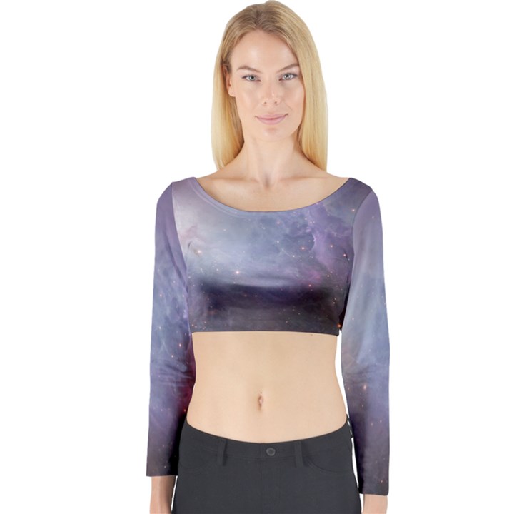 Orion Nebula pastel violet purple turquoise blue star formation Long Sleeve Crop Top