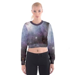 Orion Nebula Pastel Violet Purple Turquoise Blue Star Formation Cropped Sweatshirt by genx