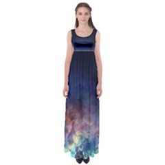 Lagoon Nebula Interstellar Cloud Pastel Pink, Turquoise And Yellow Stars Empire Waist Maxi Dress