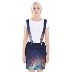 Lagoon Nebula Interstellar Cloud Pastel Pink, Turquoise And Yellow Stars Braces Suspender Skirt by genx