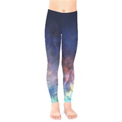 Lagoon Nebula Interstellar Cloud Pastel Pink, Turquoise And Yellow Stars Kids  Legging