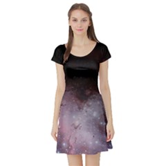 Eagle Nebula Wine Pink And Purple Pastel Stars Astronomy Short Sleeve Skater Dress by genx