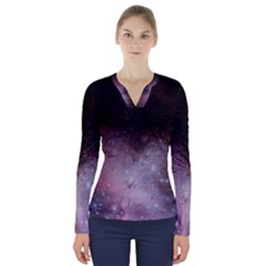 Eagle Nebula Wine Pink And Purple Pastel Stars Astronomy V-neck Long Sleeve Top by genx