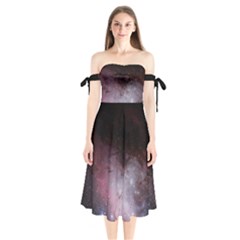 Eagle Nebula Wine Pink And Purple Pastel Stars Astronomy Shoulder Tie Bardot Midi Dress by genx