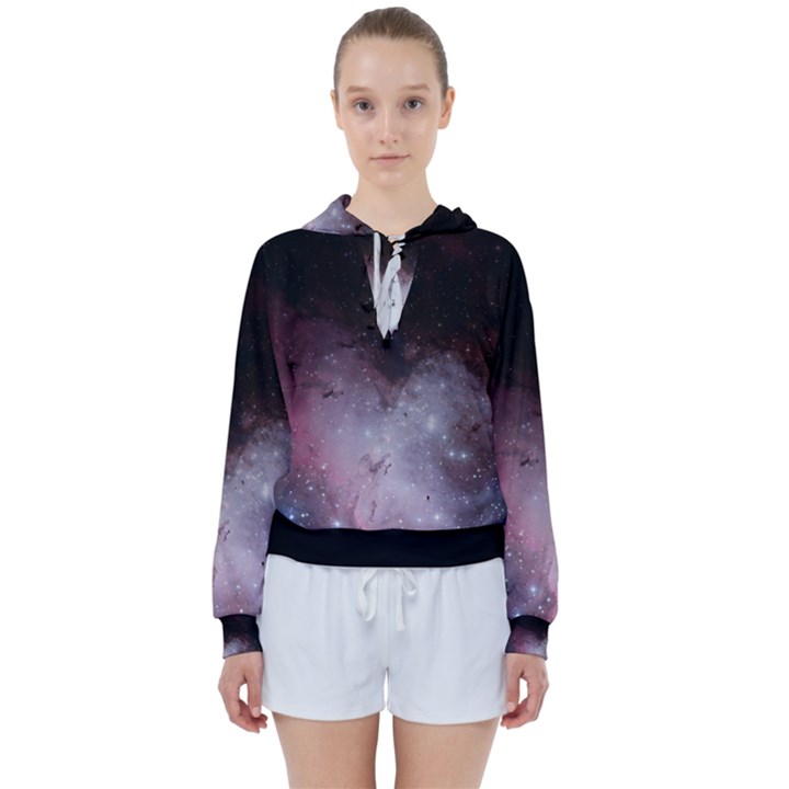 Eagle Nebula Wine Pink and Purple pastel Stars Astronomy Women s Tie Up Sweat