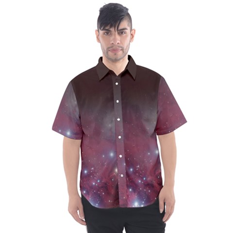 Christmas Tree Cluster Red Stars Nebula Constellation Astronomy Men s Short Sleeve Shirt by genx