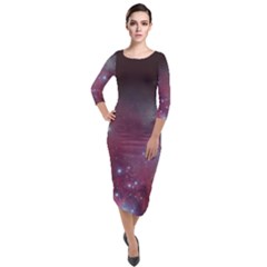 Christmas Tree Cluster Red Stars Nebula Constellation Astronomy Quarter Sleeve Midi Velour Bodycon Dress by genx