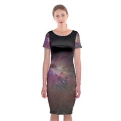 Orion Nebula Star Formation Orange Pink Brown Pastel Constellation Astronomy Classic Short Sleeve Midi Dress by genx