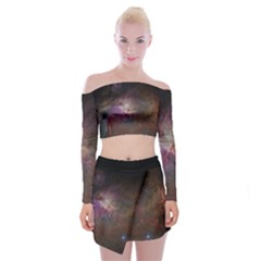 Orion Nebula Star Formation Orange Pink Brown Pastel Constellation Astronomy Off Shoulder Top With Mini Skirt Set by genx