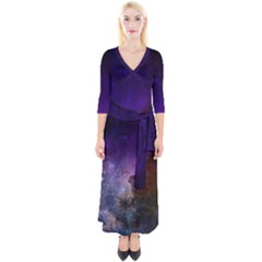 Carina Nebula Ngc 3372 The Grand Nebula Pink Purple And Blue With Shiny Stars Astronomy Quarter Sleeve Wrap Maxi Dress by genx