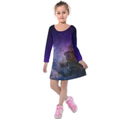 Carina Nebula Ngc 3372 The Grand Nebula Pink Purple And Blue With Shiny Stars Astronomy Kids  Long Sleeve Velvet Dress