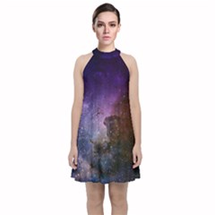 Carina Nebula Ngc 3372 The Grand Nebula Pink Purple And Blue With Shiny Stars Astronomy Velvet Halter Neckline Dress  by genx