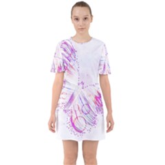 Colorful Butterfly Purple Sixties Short Sleeve Mini Dress