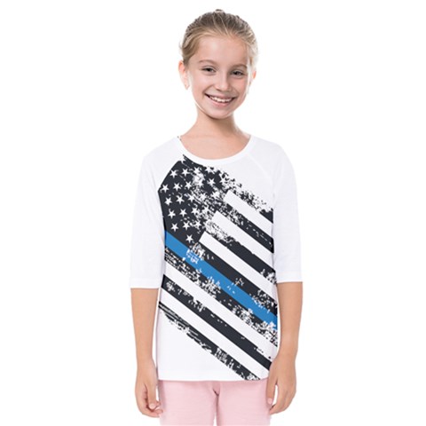 Usa Flag The Thin Blue Line I Back The Blue Usa Flag Grunge On White Background Kids  Quarter Sleeve Raglan Tee by snek