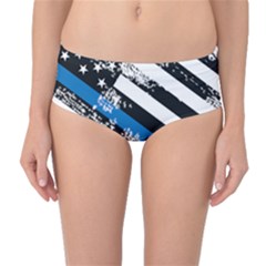 Usa Flag The Thin Blue Line I Back The Blue Usa Flag Grunge On White Background Mid-waist Bikini Bottoms by snek