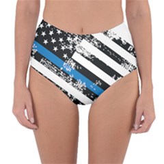 Usa Flag The Thin Blue Line I Back The Blue Usa Flag Grunge On White Background Reversible High-waist Bikini Bottoms by snek