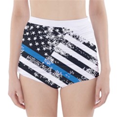 Usa Flag The Thin Blue Line I Back The Blue Usa Flag Grunge On White Background High-waisted Bikini Bottoms by snek