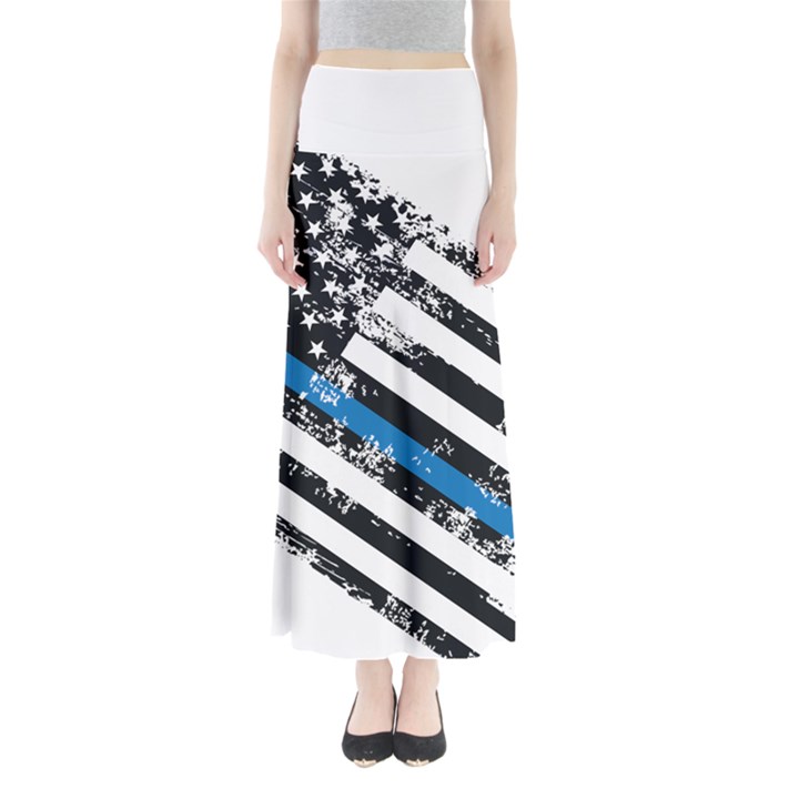 USA Flag The thin blue line I back the blue USA Flag Grunge on white background Full Length Maxi Skirt