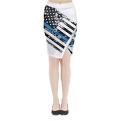 Usa Flag The Thin Blue Line I Back The Blue Usa Flag Grunge On White Background Midi Wrap Pencil Skirt by snek