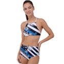 USA Flag The thin blue line I back the blue USA Flag Grunge on white background High Waist Tankini Set View1