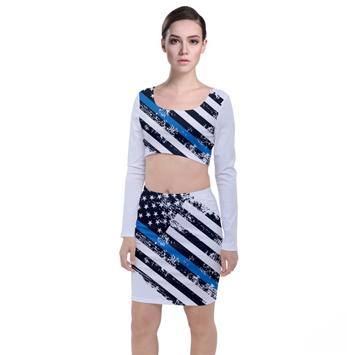 USA Flag The thin blue line I back the blue USA Flag Grunge on white background Top and Skirt Sets