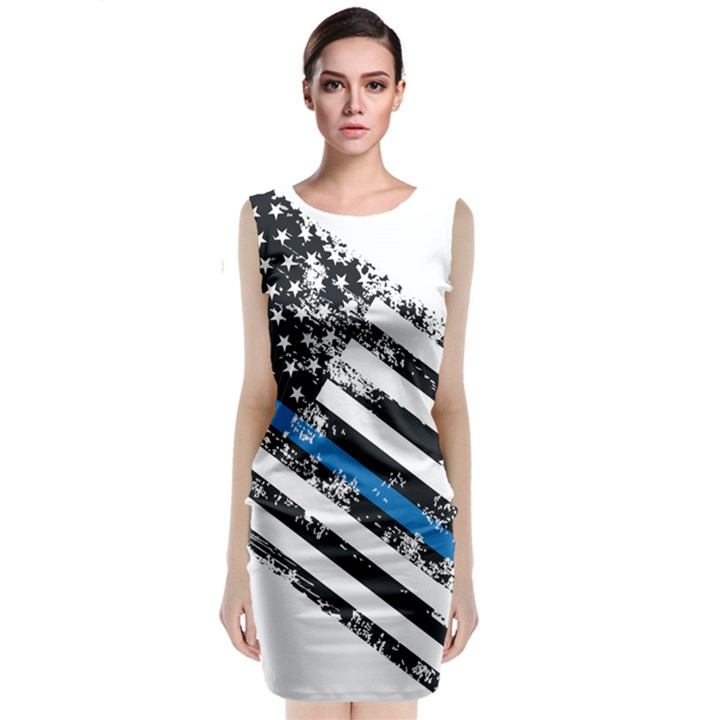 USA Flag The thin blue line I back the blue USA Flag Grunge on white background Sleeveless Velvet Midi Dress