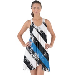 Usa Flag The Thin Blue Line I Back The Blue Usa Flag Grunge On White Background Show Some Back Chiffon Dress by snek