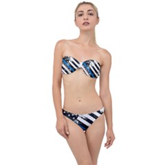 Usa Flag The Thin Blue Line I Back The Blue Usa Flag Grunge On White Background Classic Bandeau Bikini Set by snek