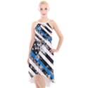 USA Flag The thin blue line I back the blue USA Flag Grunge on white background High-Low Halter Chiffon Dress  View1