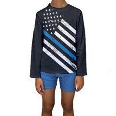 Usa Flag The Thin Blue Line I Back The Blue Usa Flag Grunge On Black Background Kids  Long Sleeve Swimwear by snek