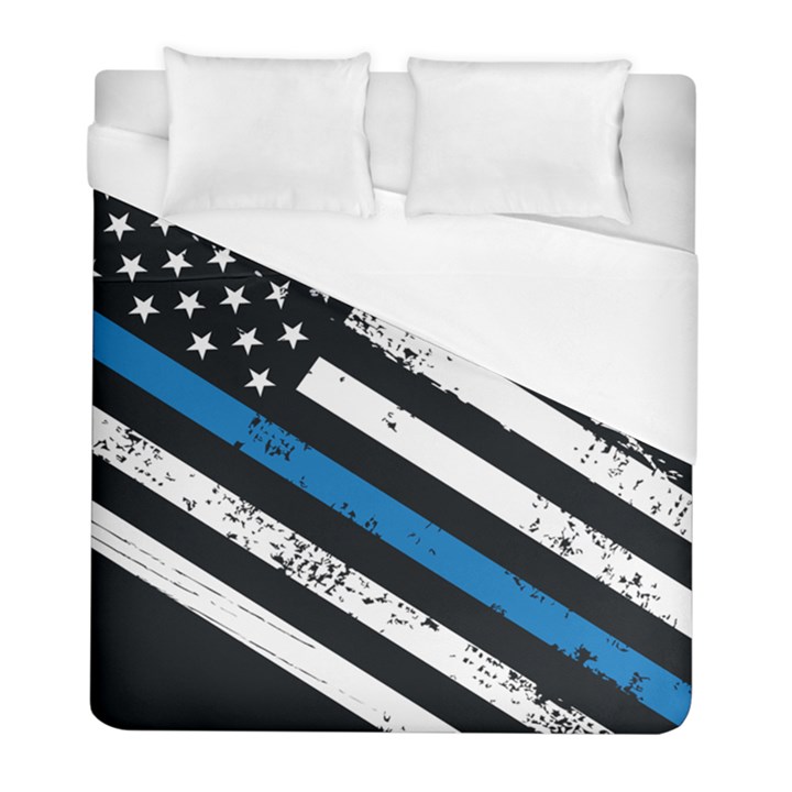 USA Flag The thin blue line I back the blue USA Flag Grunge on black background Duvet Cover (Full/ Double Size)