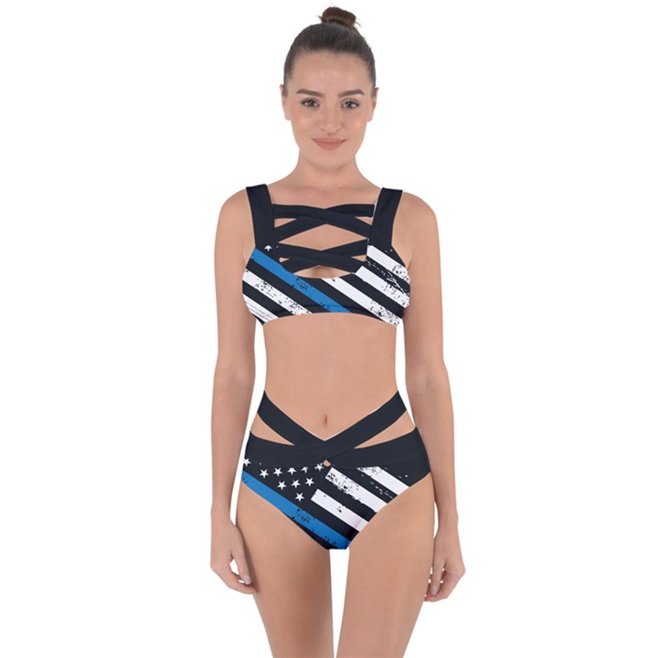 USA Flag The thin blue line I back the blue USA Flag Grunge on black background Bandaged Up Bikini Set 