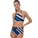 USA Flag The thin blue line I back the blue USA Flag Grunge on black background High Waist Tankini Set View1