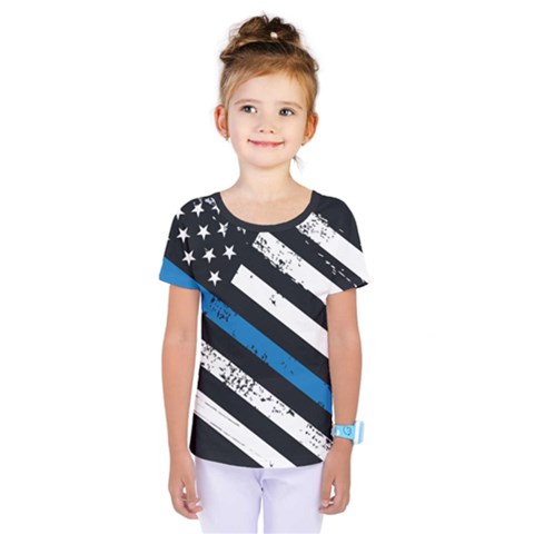 Usa Flag The Thin Blue Line I Back The Blue Usa Flag Grunge On Black Background Kids  One Piece Tee by snek