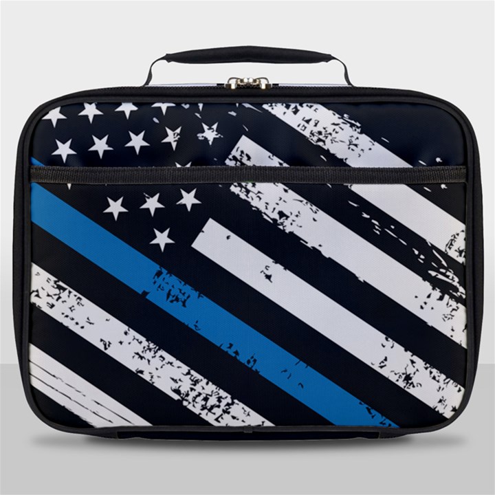 USA Flag The thin blue line I back the blue USA Flag Grunge on black background Full Print Lunch Bag