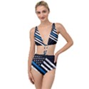 USA Flag The thin blue line I back the blue USA Flag Grunge on black background Tied Up Two Piece Swimsuit View1