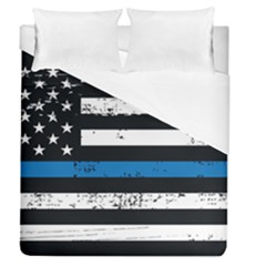 I Back The Blue The Thin Blue Line With Grunge Us Flag Duvet Cover (queen Size) by snek