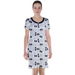 Tape Cassette 80s Retro Genx Pattern Black And White Short Sleeve Nightdress by genx