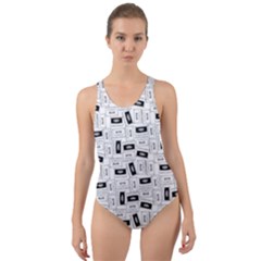 Tape Cassette 80s Retro Genx Pattern Black And White Cut-out Back One Piece Swimsuit by genx