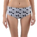 Tape Cassette 80s Retro GenX Pattern black and White Reversible Mid-Waist Bikini Bottoms View1