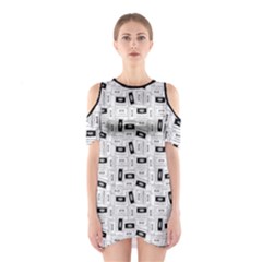 Tape Cassette 80s Retro Genx Pattern Black And White Shoulder Cutout One Piece Dress by genx