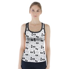 Tape Cassette 80s Retro Genx Pattern Black And White Racer Back Sports Top by genx