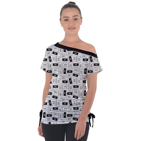 Tape Cassette 80s Retro Genx Pattern Black And White Tie-up Tee by genx