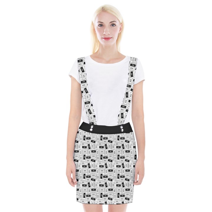 Tape Cassette 80s Retro GenX Pattern black and White Braces Suspender Skirt